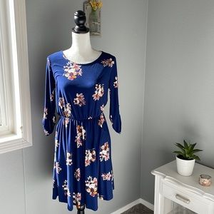 French Grey Navy Floral Murphy Brushed Knit Dress, Size M